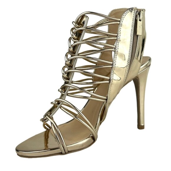 Qupid JEALOUS-18 Multi-Straps Heel Dress Sandals Champagne Shiny Metallic Size 7 - Picture 5 of 10